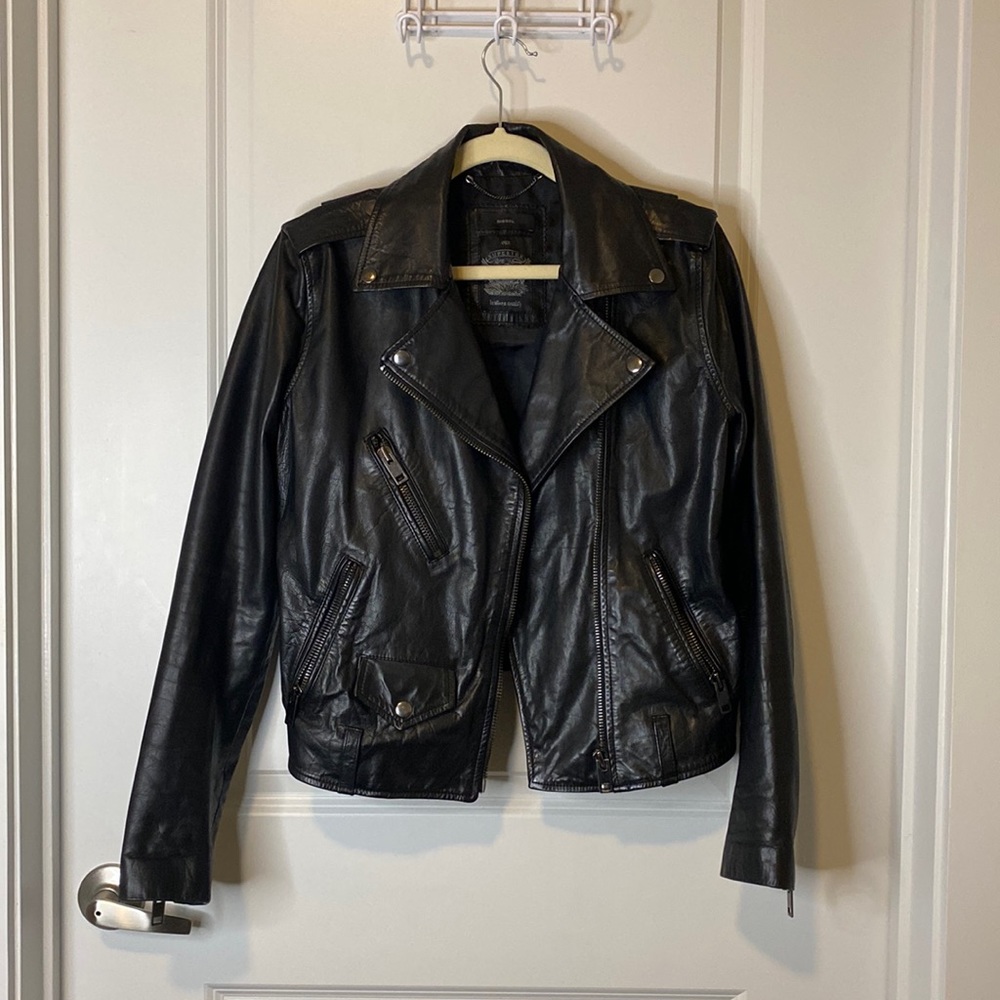 Diesel Leather Jacket with Embossed Back